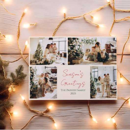 Elegante Green und Red Christmas Foto Card Einladung