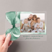 Elegante Green Watercolor Bow Foto Acryleinladungen (Insitu (Handheld))