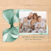 Elegante Green Watercolor Bow Foto Acryleinladungen (Vorderseite)