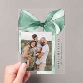 Elegante Green Watercolor Bow Foto Acryleinladungen (Insitu (Handheld))