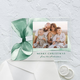 Elegante Green Watercolor Bow Foto Acryleinladungen