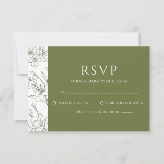 Elegante Green Wedding RSVP Card für Blumenzwiebel (Vorderseite)