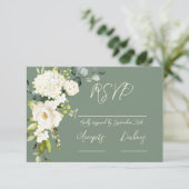 Elegante Green White Floral RSVP Karte (Stehend Vorderseite)