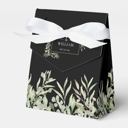 Elegante Greenerity Foliage Black Gold Wedding Geschenkschachtel (Vorderseite)
