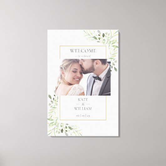 Elegante Greenerity Foliage Foto Wedding Willkomme Leinwanddruck (Vorderseite)
