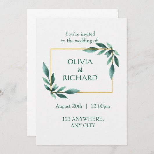 Elegante Greenerity Gold Frame Minimalistische Ein Einladung (Vorne/Hinten)