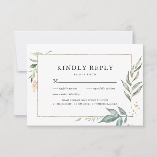 Elegante Greenerity Gold Rahmen Hochzeit RSVP mit (Vorderseite)