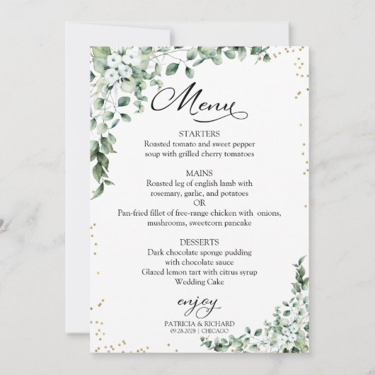 Elegante Greenerity Wedding Menu Cards Einladung (Vorderseite)