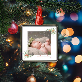 Elegante Greenery Berries Weihnachtsrahmen Foto Ornament Aus Metall