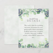 Elegante Greenery Blue Floral Wedding Details Card RSVP Karte (Vorne/Hinten)