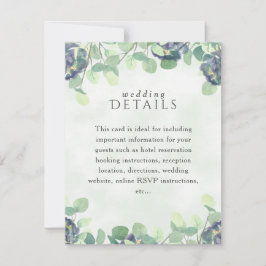 Elegante Greenery Blue Floral Wedding Details Card RSVP Karte