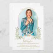 Elegante Greenery Gold Arch Foto Graduation Party Einladung (Vorne/Hinten)