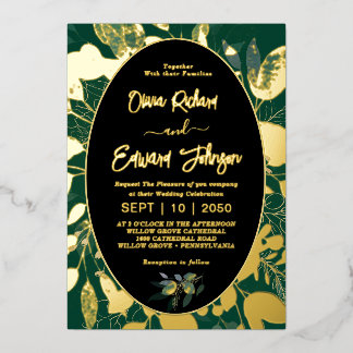 Elegante Greenery Gold Geometric Frame Blätter Folieneinladung