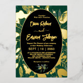 Elegante Greenery Gold Geometric Frame Blätter Folieneinladung (Vorderseite)