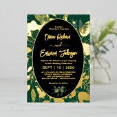 Elegante Greenery Gold Geometric Frame Blätter Folieneinladung (Stehend vorne)