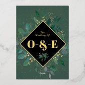 Elegante Greenery Gold Geometric Frame Blätter Folieneinladung (Rückseite)