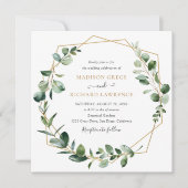 Elegante Greenery Gold Geometric Frame Wedding Einladung (Vorderseite)