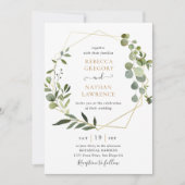 Elegante Greenery Gold Geometric Frame Wedding Einladung (Vorderseite)