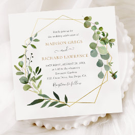 Elegante Greenery Gold Geometric Frame Wedding Einladung