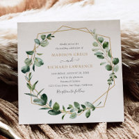 Elegante Greenery Gold Geometric Frame Wedding