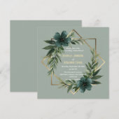 Elegante Greenery Gold Geometric Frame Wedding Einladung (Vorne/Hinten)