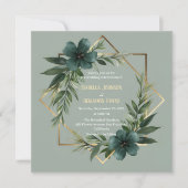 Elegante Greenery Gold Geometric Frame Wedding Einladung (Vorderseite)