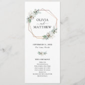 Elegante Greenery Gold Geometric Frame Wedding Programm (Vorderseite)