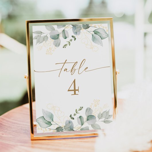 Elegante Greenery & Gold Wedding Tischnummer Cards