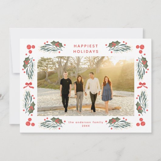 Elegante Greenery Holiday Frame Karte (Vorderseite)