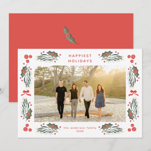 Elegante Greenery Holiday Frame Karte (Vorne/Hinten)