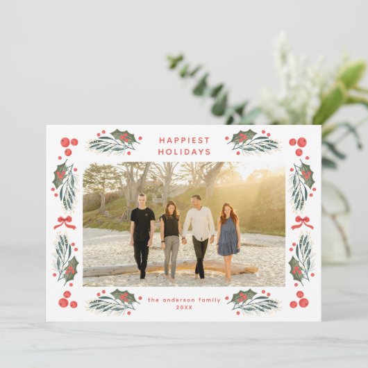 Elegante Greenery Holiday Frame Karte (Stehend Vorderseite)