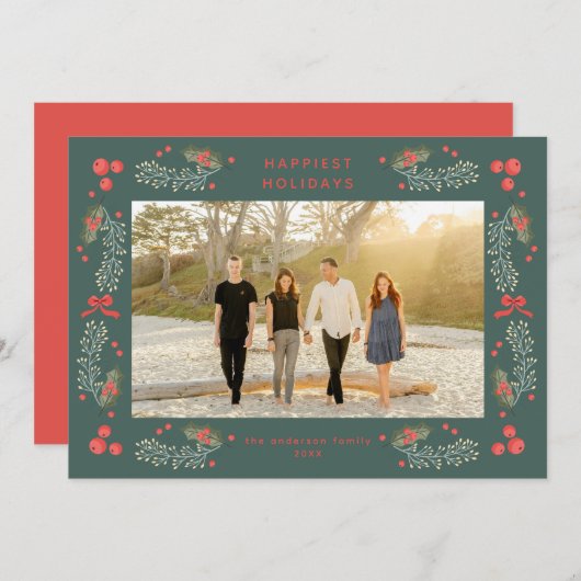 Elegante Greenery Holiday Frame Karte (Vorne/Hinten)