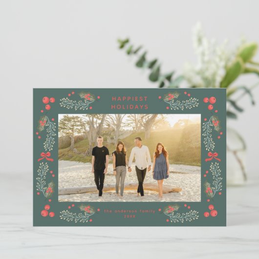 Elegante Greenery Holiday Frame Karte (Stehend Vorderseite)