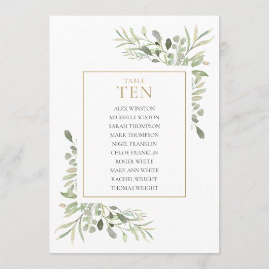 Elegante Greenery Tischnummer 10 Seating Chart (Rückseite)