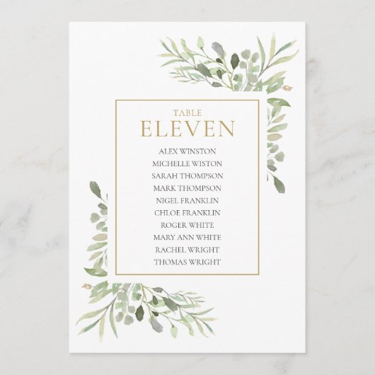 Elegante Greenery Tischnummer 11 Seating Chart (Vorderseite)