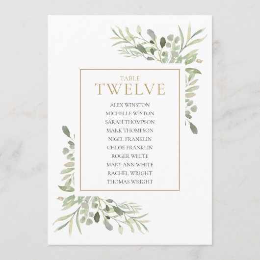 Elegante Greenery Tischnummer 12 Seating Chart (Rückseite)