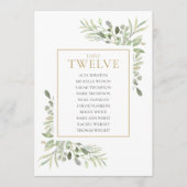 Elegante Greenery Tischnummer 12 Seating Chart (Vorderseite)
