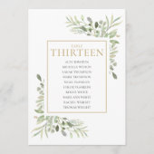 Elegante Greenery Tischnummer 13 Seating Chart (Vorderseite)