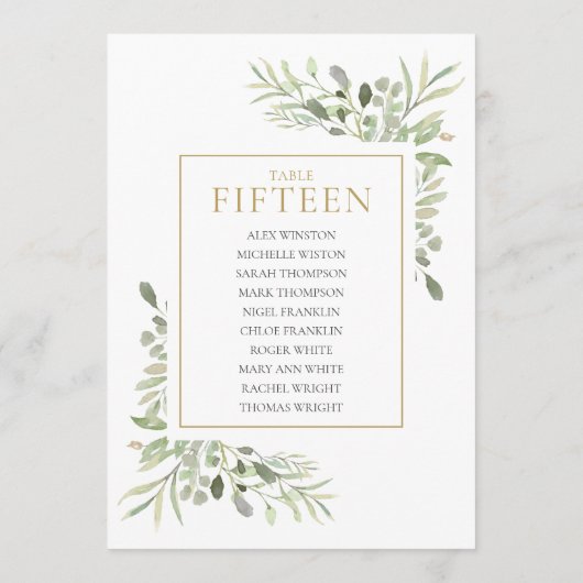 Elegante Greenery Tischnummer 15 Seating Chart (Rückseite)