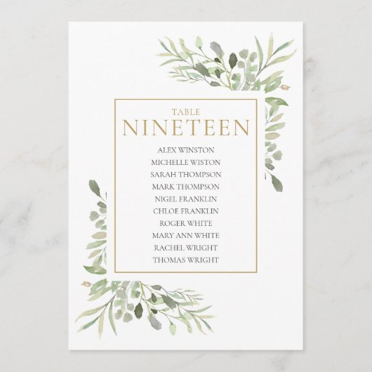 Elegante Greenery Tischnummer 19 Seating Chart (Vorderseite)