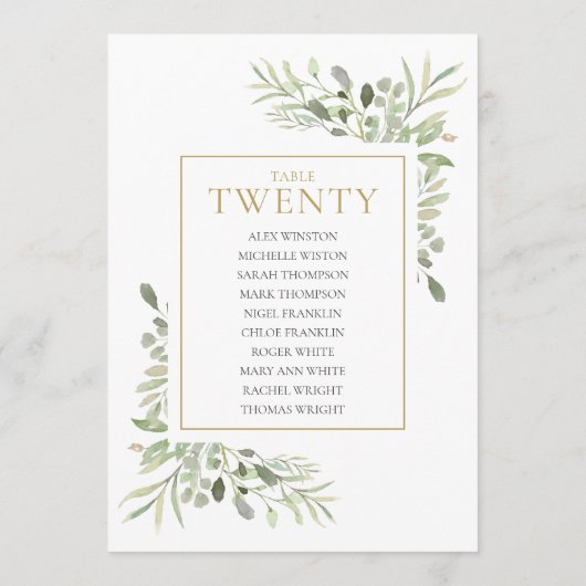 Elegante Greenery Tischnummer 20 Seating Chart (Rückseite)