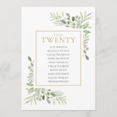 Elegante Greenery Tischnummer 20 Seating Chart (Vorderseite)
