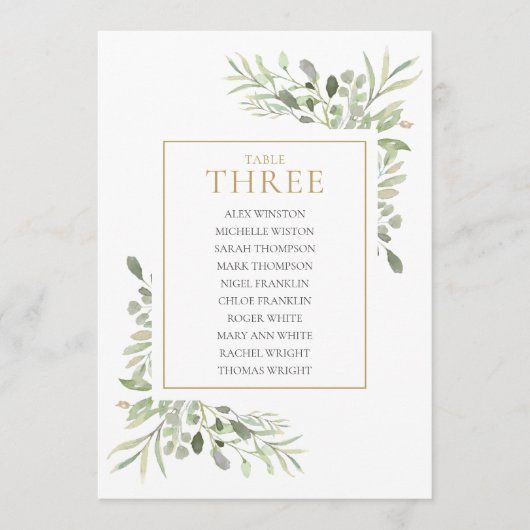 Elegante Greenery Tischnummer Seating Chart (Vorderseite)