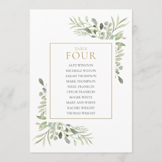 Elegante Greenery Tischnummer Seating Chart (Rückseite)