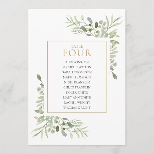 Elegante Greenery Tischnummer Seating Chart (Vorderseite)