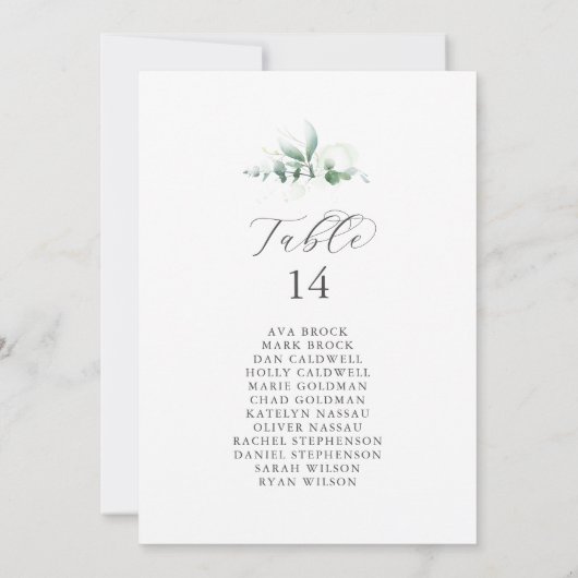 Elegante Greenery Tischnummer Seating Chart Cards (Rückseite)