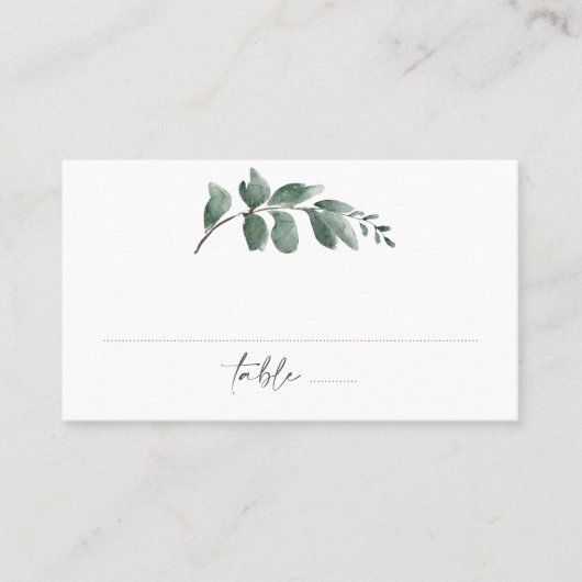 Elegante Greenery Watercolor Hochzeit Platzkarte (Vorderseite)