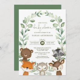 Elegante Greenery Woodland Animals Baby Shower Einladung