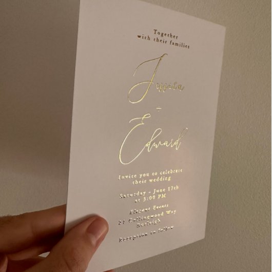 Elegante Greige und Gold Foil Wedding Einladung