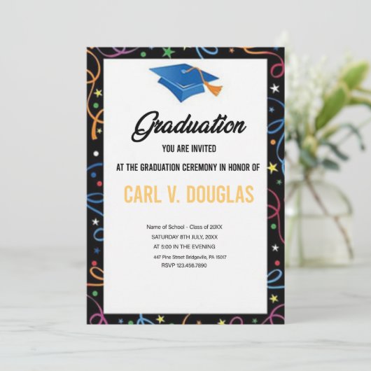 Elegante Grenz-Abschluss-Einladungskarte Dankeskarte (Stehend Vorderseite)